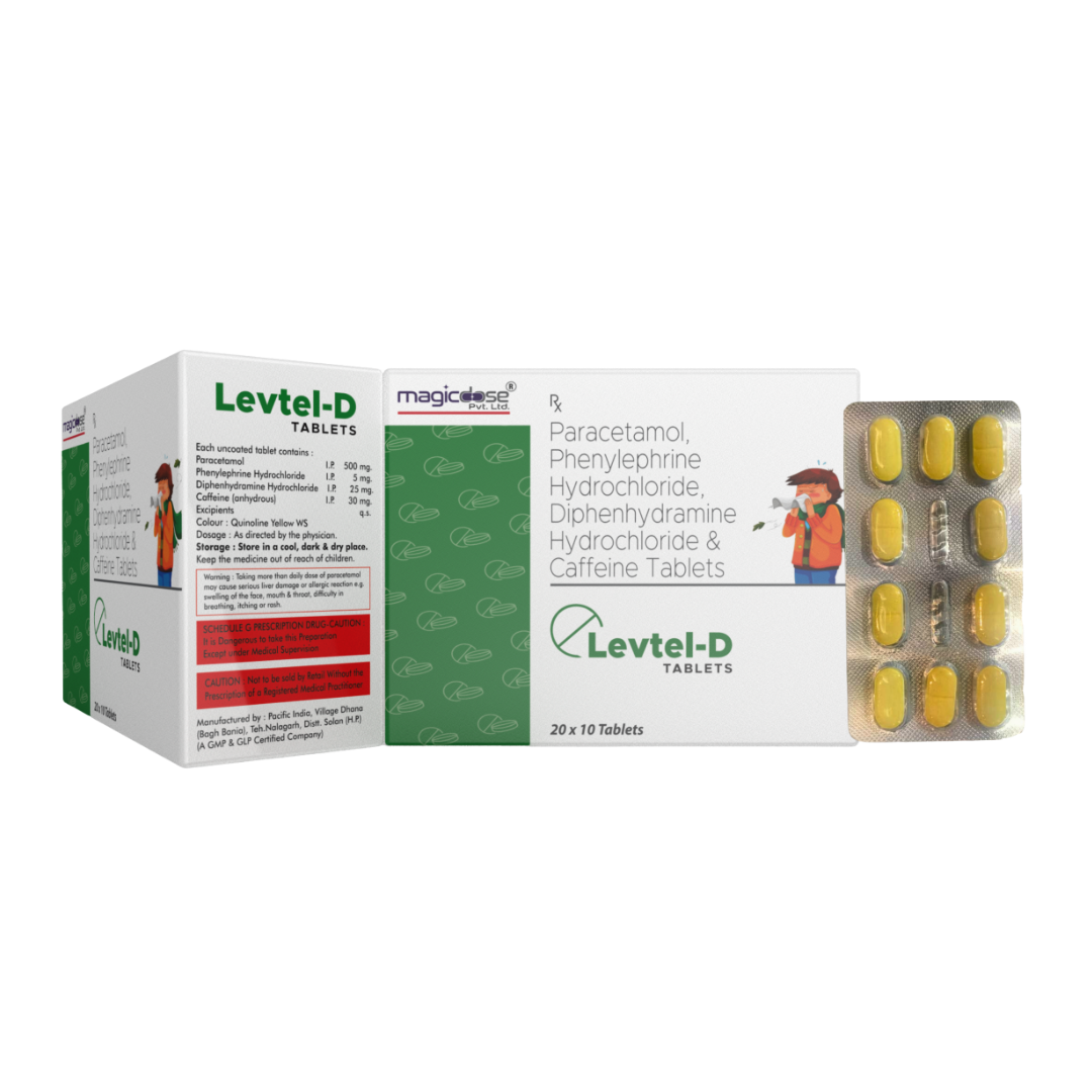 LEVTEL-D Tablets | Paracetamol + Phenylephrine + Diphenhydramine
