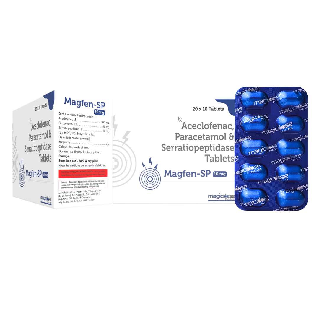 MAGFEN-SP 10 TAB | Aceclofenac, Paracetamol & Serratiopeptidase